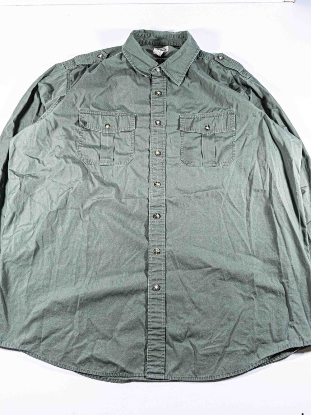LL Bean Military Utility Safari Shirt Mens XXLT 2XLT Tall Field Button Up Green
